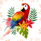 Perroquet coloré et fleurs exotiques d'été